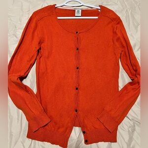 Timberland cashmere Crew Neck Cardigan Sweater Orange Long Sleeve